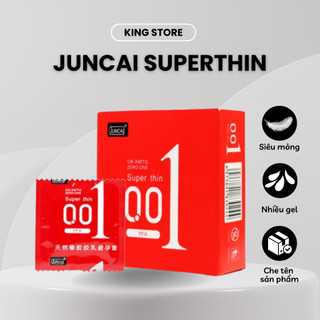 Bao cao su 001 JUNCAI Okamto Superthin Red hộp 3 cái siêu mỏng 0.01mm kéo dài quan hệ
