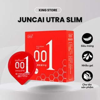 Bao cao su 001 JUNCAI Ultra Slim hộp 2 cái siêu mỏng 001mm nhiều gel kéo dài quan hệ
