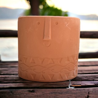 Chậu trồng cây gốm đất nung (terracotta) hình MẶT CƯỜI TO D18xH16cm - gốm sứ sân vườn Bình Dương chất lượng cao