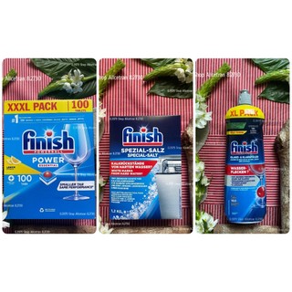 Combo Viên rửa Finish Essential 100 viên + Muối làm mềm nước Finish 1.2kg + Nước bóng Finish 800ml