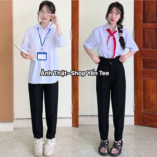( 10 mẫu ) Quần baggy vải đi học Shop Yến Tee , quần đi học  , quần cạp cao học sinh , quần vải đen chất đẹp