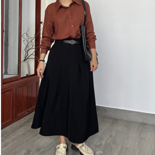 Chân váy dài xếp ly màu đen