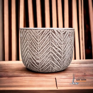 Chậu treo trồng cây gốm đất nung (terracotta) HOA VĂN XƯƠNG CÁ D17xH11cm, gốm sứ sân vườn Bình Dương chất lượng cao