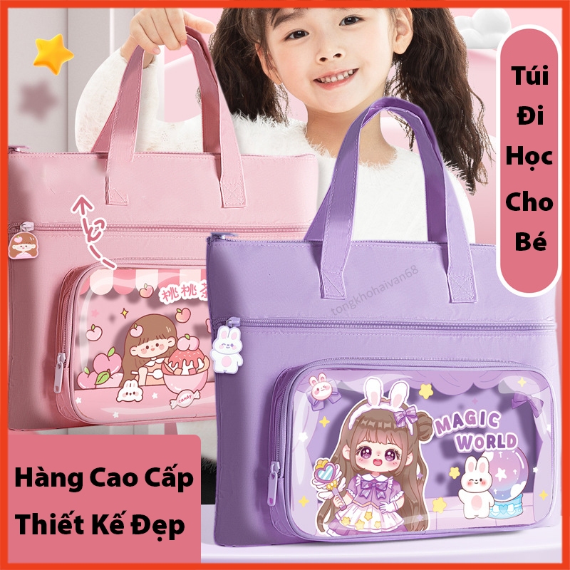 Túi Học Thêm 3 Ngăn, Túi Vải Canvas Sức Chứa Lớn Đựng Vừa Giấy A4 Nhiều Mẫu Mã Lựa Chọn Thiết Kế Cute Dễ Thương