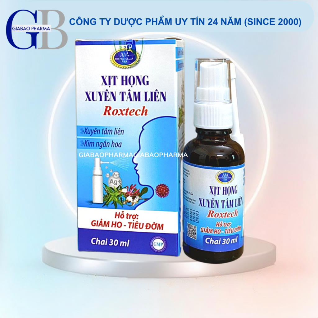 (date t2/2025) Xịt họng Xuyên tâm liên Rostex giảm ho,viêm họng,giảm đau rát cổ họng - (Chai 30ml)