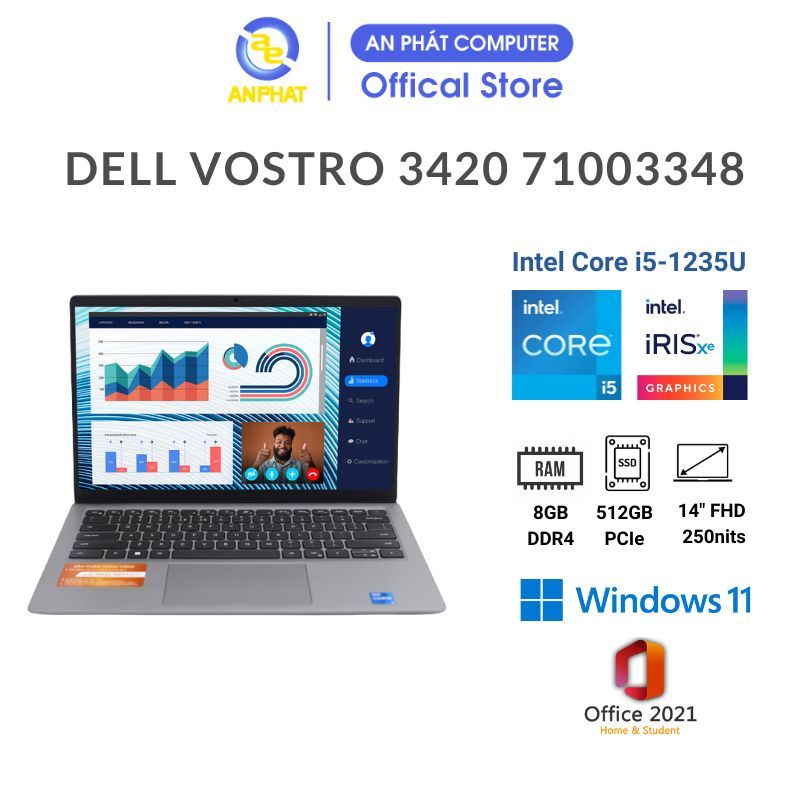 Laptop Dell Vostro 3420 71003348 (Core i5-1235U | 8GB | 512GB | 14 inch FHD | Win 11 + Office)