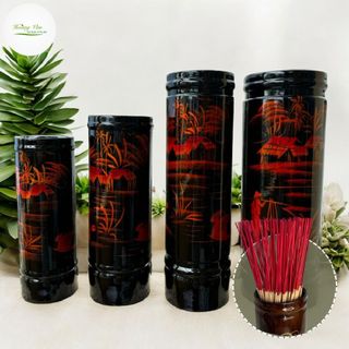 Ống đựng nhang bằng gỗ họa tiết Đồng Quê -Chất liệu Gỗ Tràm Bền Đẹp