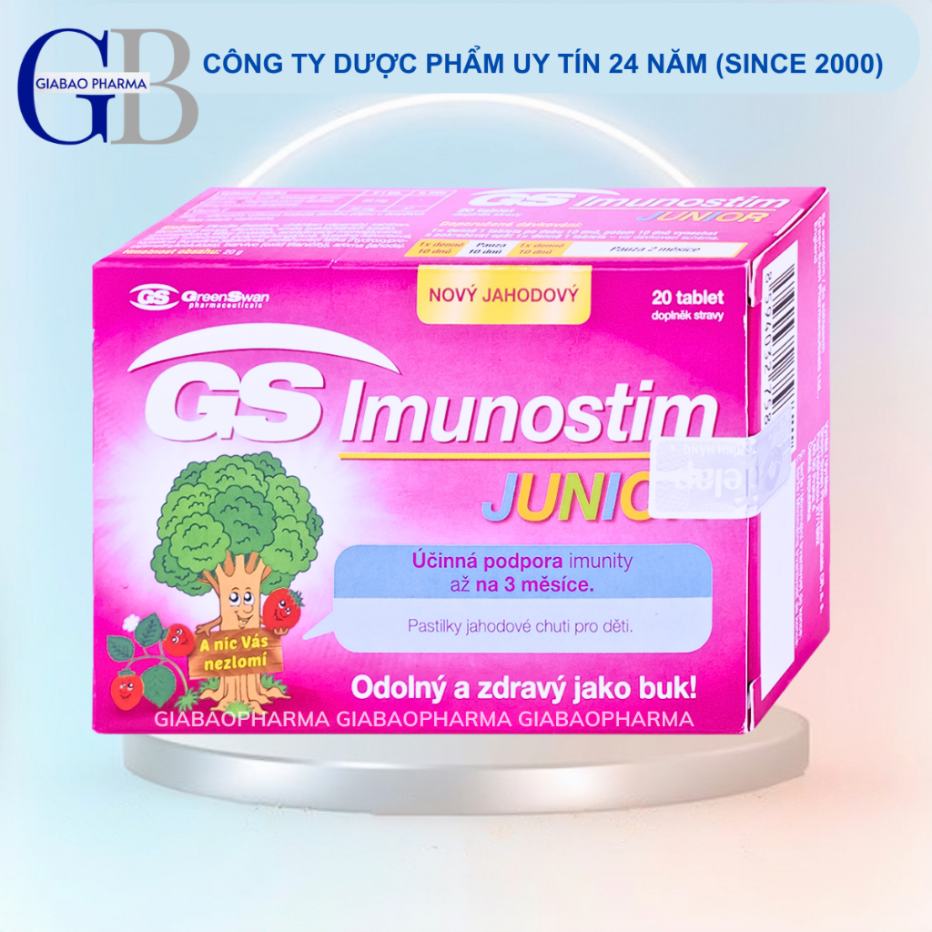 Viên ngậm GS Imunostim Junior hỗ trơ tăng cường sức đề kháng, nâng cao hệ miễn dịch nhập khẩu Séc chính hãng (Hộp/ 20 vi