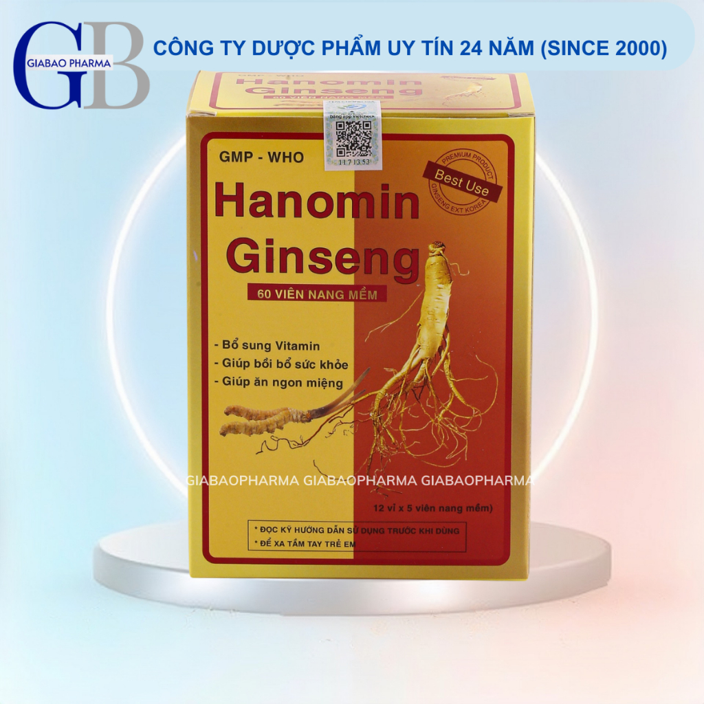 Viên uống nhân sâm Hanomin Ginseng tăng cường bổi bổ sức khỏe (Hộp 60 viên)