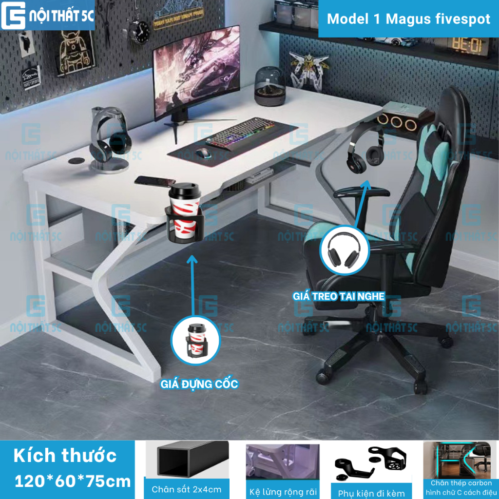 Bàn làm việc chân chữ K cong kèm kệ lửng, bàn gaming giá xưởng chân sắt 2x4cm sơn tĩnh điện chắc chắn lắp ráp dễ dàng | BigBuy360 - bigbuy360.vn