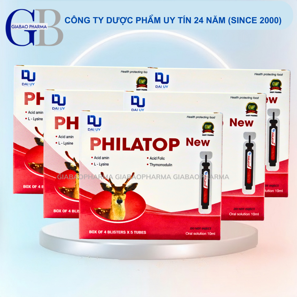 (Combo 5 hộp) Philatop new ống nhựa Đại Uy, cho trẻ em biếng ăn chậm lớn còi xương, người già đề kháng kém (hộp 20 ống)