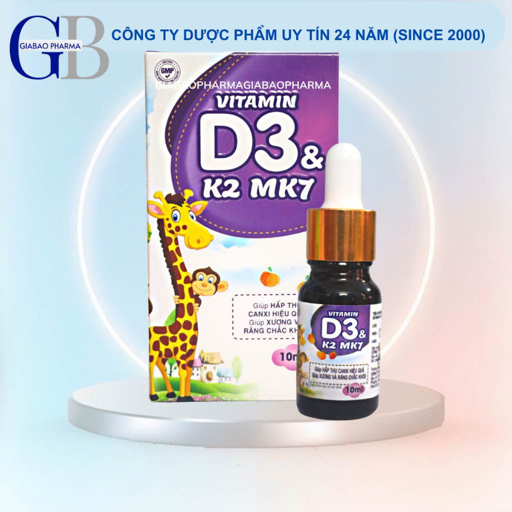 Vitamin D3 K2 Mk7 nhỏ giọt giúp bé hấp thụ canxi tăng trưởng chiều cao, cân nặng, chống còi xương,Suy dinh dưỡng (Lọ 10)