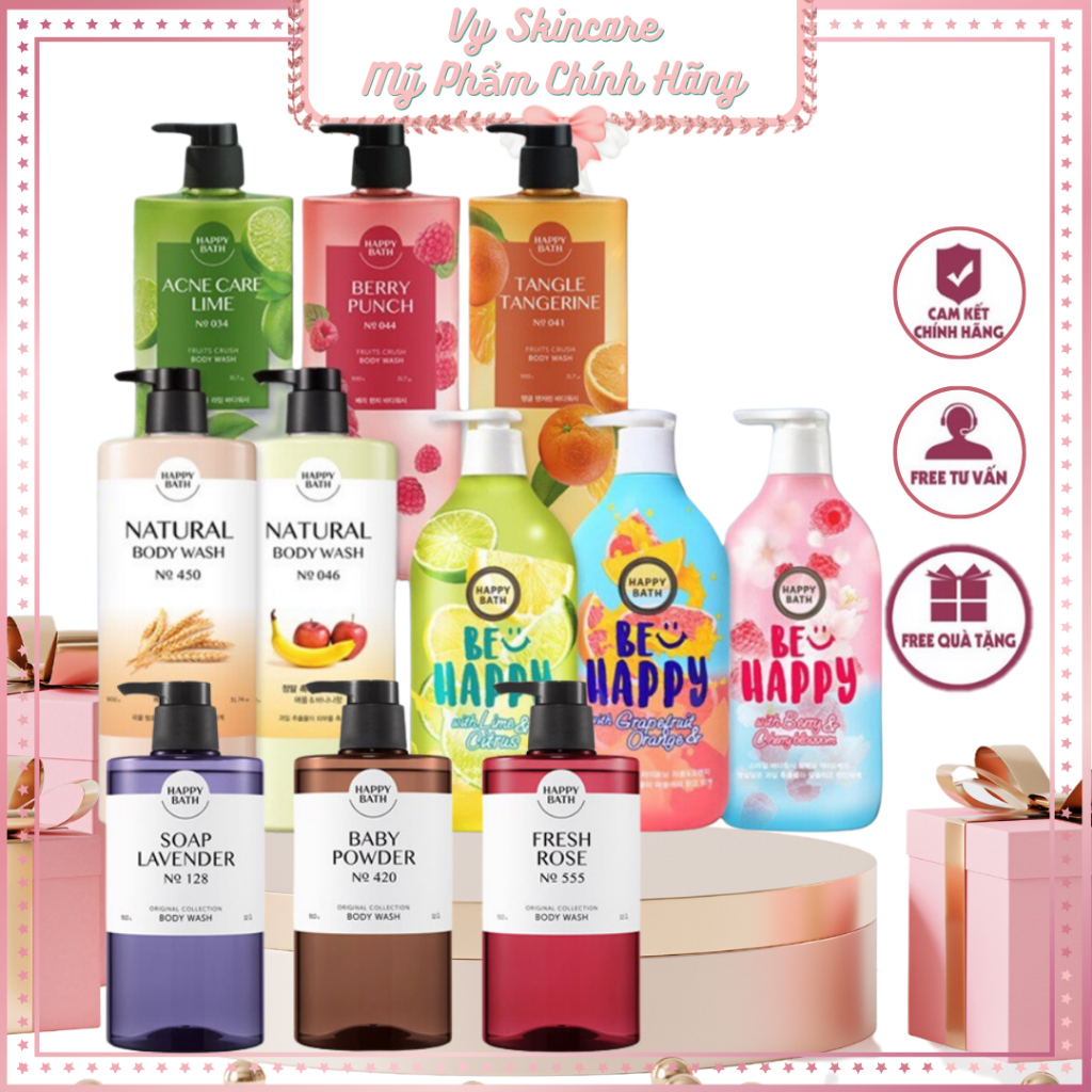 Sữa tắm dưỡng trắng da, cấp ẩm Happy Bath Hàn Quốc 900ml