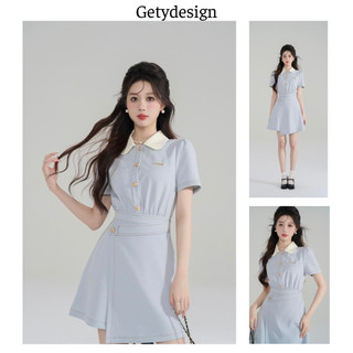 Set Váy Thiết Kế Màu Xanh Pastel Vạt Chéo Cao Cấp Gety Design