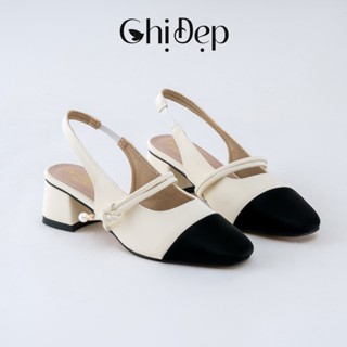 Giày sandal cao gót vá mũi thắt nơ Chị đẹp store, giày cao gót vá mũi 5 phân mã D134