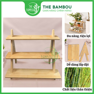  Kệ thang 3 tầng Bambou để bàn đa năng decor mô hình trang trí Kệ gỗ tre 3 tầng mini dễ tháo lắp không ốc vít 