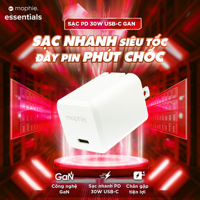 Sạc 30W 35W 40W 45W GaN mophie Essentials USB-C - Sạc nhanh PD -Công nghệ sạc thông minh, không nóng máy,an toàn