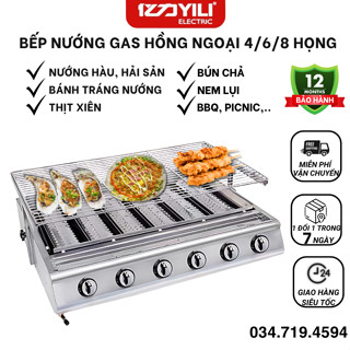 Bếp Nướng Gas YILI, Bếp Ga Nướng Hồng Ngoại, Bếp Nướng Gas 4 Ống, 6 Ống, 8 Ống Bảo Hành 1 Năm