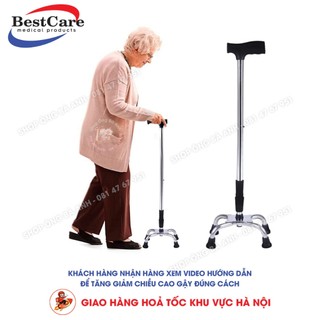 Gậy Tập Đi 4 Chân BestCare Chính Hãng Bằng Inox Dành Cho Người Già