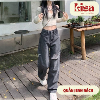 Quần jean nữ ống suông rách cá tính SN03, Quần bò jean nữ rách gối phong cách hot năm 2024