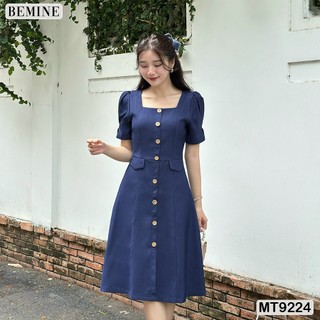 Đầm thiết kế cổ vuông tay phồng đính nút dáng xòe BEMINE MT9224
