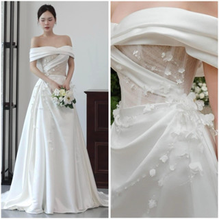 ( SẴN KHO ) Đầm maxi body cưới TRIPBLE T DRESS trễ vai đính hoa - size S/M/L