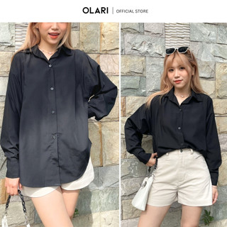 Áo sơ mi nữ tay dài olari vạt bầu form rộng - ol176 - long basic shirt
