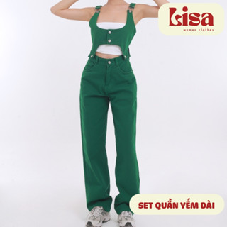 Quần Yếm Jean Nữ Dài Lisa Boutique, Set Yếm Bò Quần Dài Khoét Eo Ulzzang Phong Cách Hàn Quốc Retro Cá Tính SET8