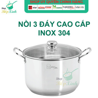 Nồi luộc gà inox 304 cao cấp 3 đáy bếp từ Fivestar Plus nắp kính size 28cm | 30cm , tặng 1 vá canh , hàng chính hãng
