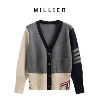 (HÀNG SẴN) Áo len cardigan Thomr phối sọc tay cổ V 2 màu xám/xanh đen hàng QC cao cấp