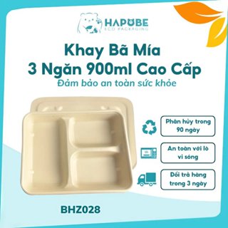   50 Cái  Hộp Bã Mía 3 Ngăn 900ml – Đựng Cơm Mì Salad Tự Hủy Thân Thiện Môi Trường 
