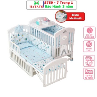 Nôi Cũi Cho Bé Đa Năng S759 Hatato có 7 chức năng chuyển thành giường lớn và làm quây cũi cho bé