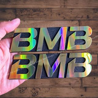 Tem loa bmb nhựa cứng chữ vàng dán thùng loa