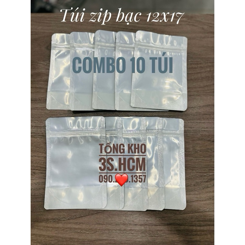 Combo 10 túi zip bạc 12*17 đáy đứng (đựng hạt, bột, thực phẩm..)