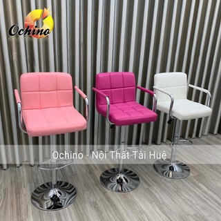Ghế Trang Điểm, Ghế Chụp Hình, Ghế Quầy bar Bọc Da Cao Cấp Có Tựa Lưng Mẫu vịn Tay Inox (Đủ màu)