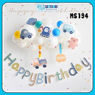 Dây chữ Happy birthday ô tô kèm sticker trang trí sinh nhật cho bé chủ đề ô tô đẹp giá rẻ