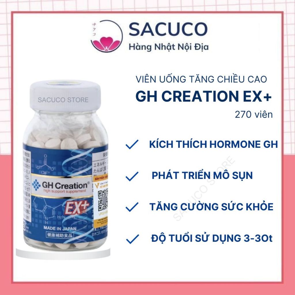 [Chính hãng] Viên uống tăng chiều cao GH Creation EX+ Nhật Bản 270 viên