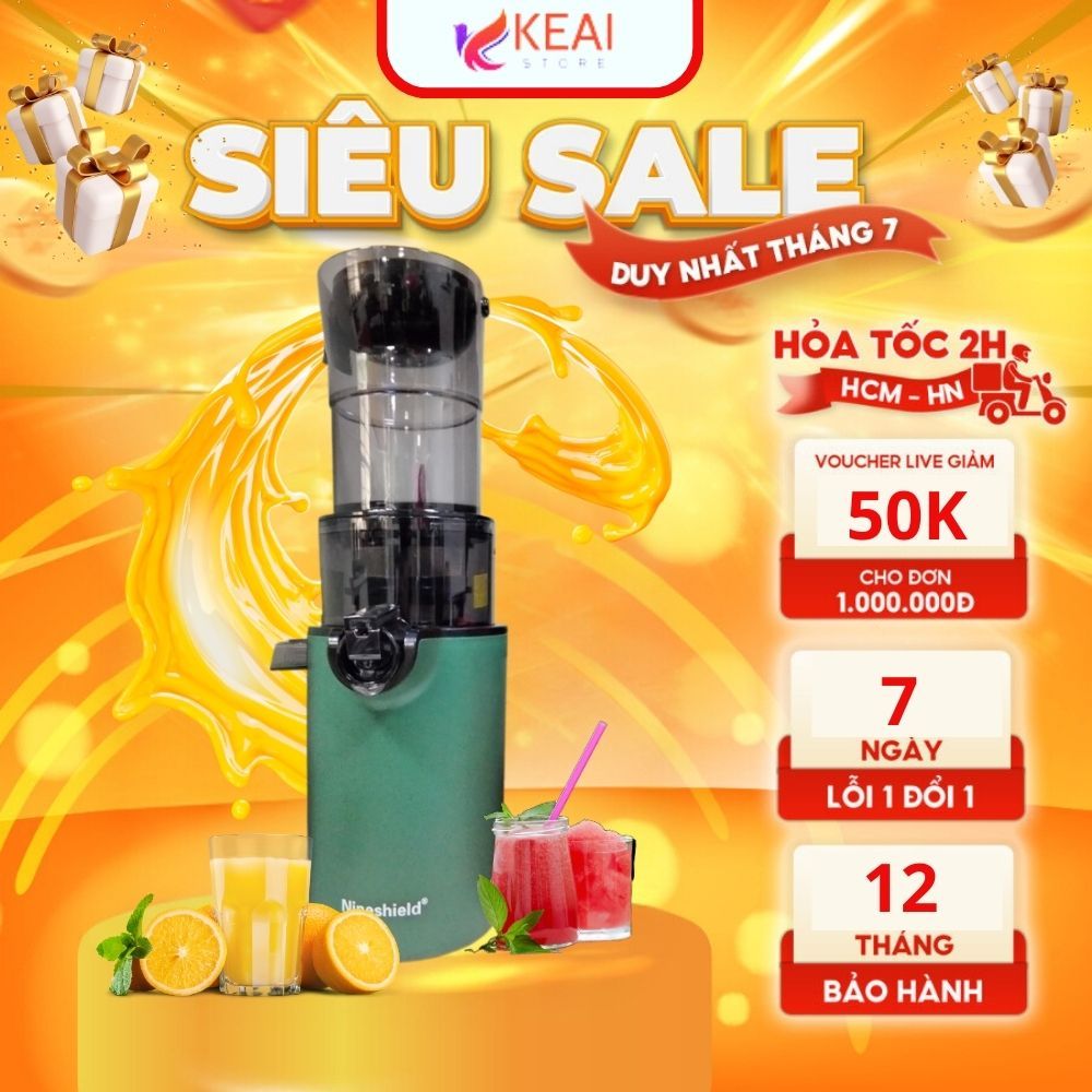 Bản cao cấp Máy ép chậm trái cây Nineshield công suất 200W miệng ép lớn, ép trái cây nguyên quả bảo hành 12 tháng X575