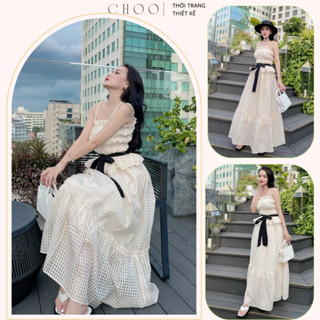 Set maxi áo croptop và chân váy dài phong cách tiểu thư thanh lịch đi biển, dự tiệc sang chảnh (kèm thắt eo)- CHOO.VN