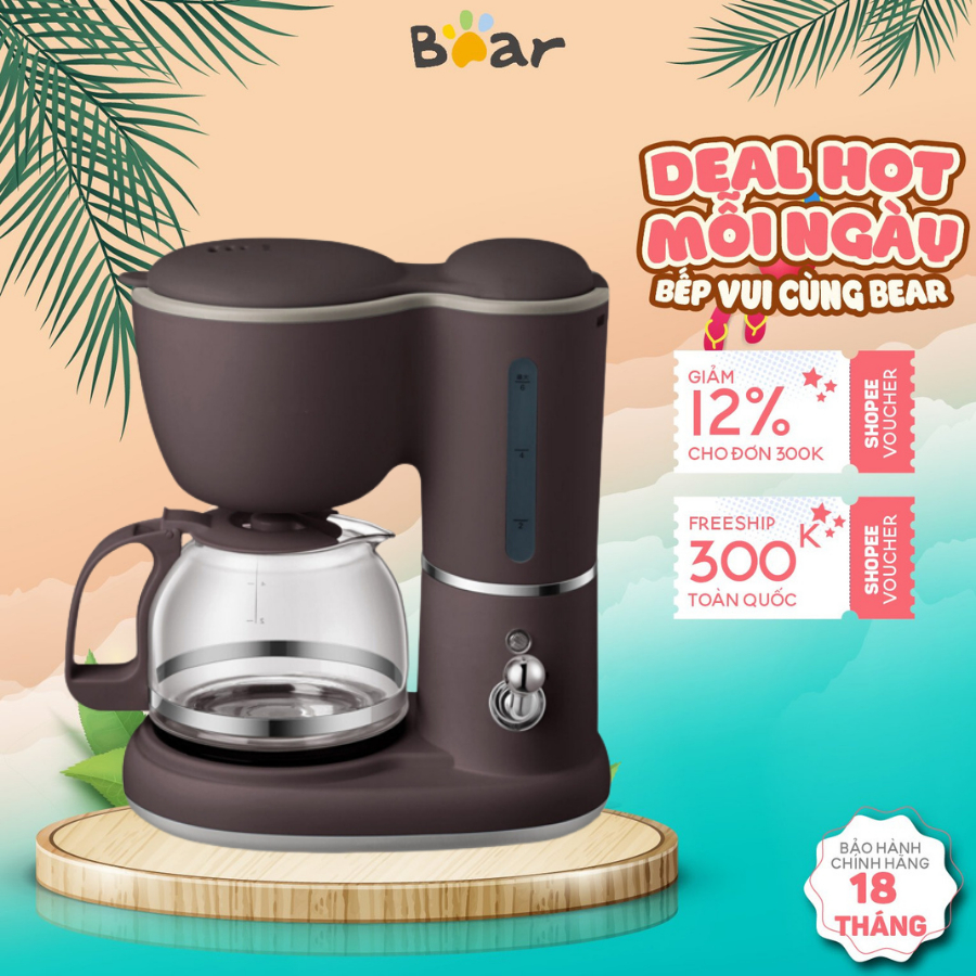 Máy pha cà phê mini 0.6L đa năng BEAR KFJ-A06Q1, 550W, Pha trà, coffee, điều chỉnh đậm nhạt, BH 18TH