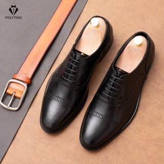 Giày Tây Nam Công Sở Oxford 0169 POLYTINO Giày Cưới Da Bò Cao Cấp Đế Gỗ Cao Cấp Tăng Chiều Cao BH 12