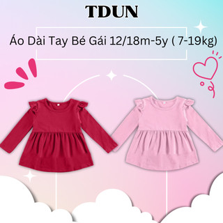 Áo thun dài tay bé gái TDUN chất liệu cotton mềm mịn dai co giãn màu hồng size 12/18m-5y bé 7-19kg A024