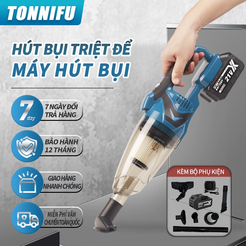 Máy hút bụi không dây Tonnifu, 21V, Lực hút mạnh mẽ, Máy hút bụi gia dụng đa năng