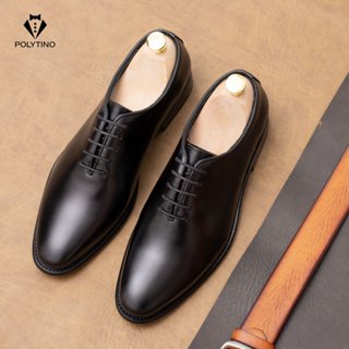  Giày Da Nam Công Sở Oxford 0167 POLYTINO Giày Chú Rể Tăng Chiều Cao Đế Gỗ Da Bò Cao Cấp BH 12 Tháng 