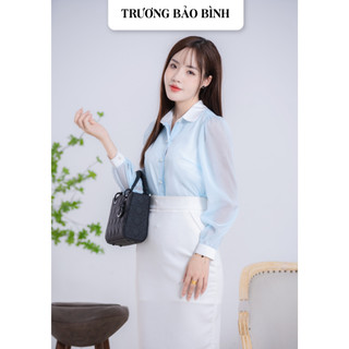 Ba22.039 áo sơ mi nữ thiết kế cổ sen mix cổ trắng áo dài tay sơ mi công sở nữ - trương bảo bình store