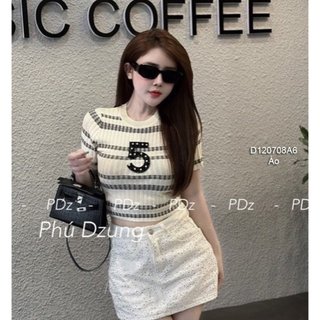 Áo len dáng croptop kẻ ngang số 5 hàng QC! TOMBI SHOP