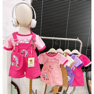   quynhanhshop   11kg-22kg   bộ yếm kết hợp áo cotton in labubu cho bé gái khỏe khoắn tặng kèm túi xinh 