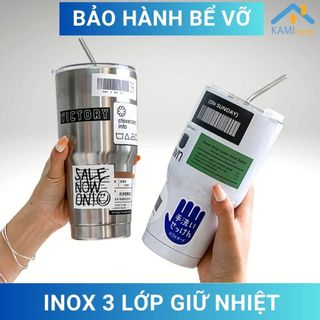 Ly giữ nhiệt thép không gỉ cỡ lớn 900ml Kèm Nắp kín và Ống hút bình cốc uống nước Inox304 mã 22008