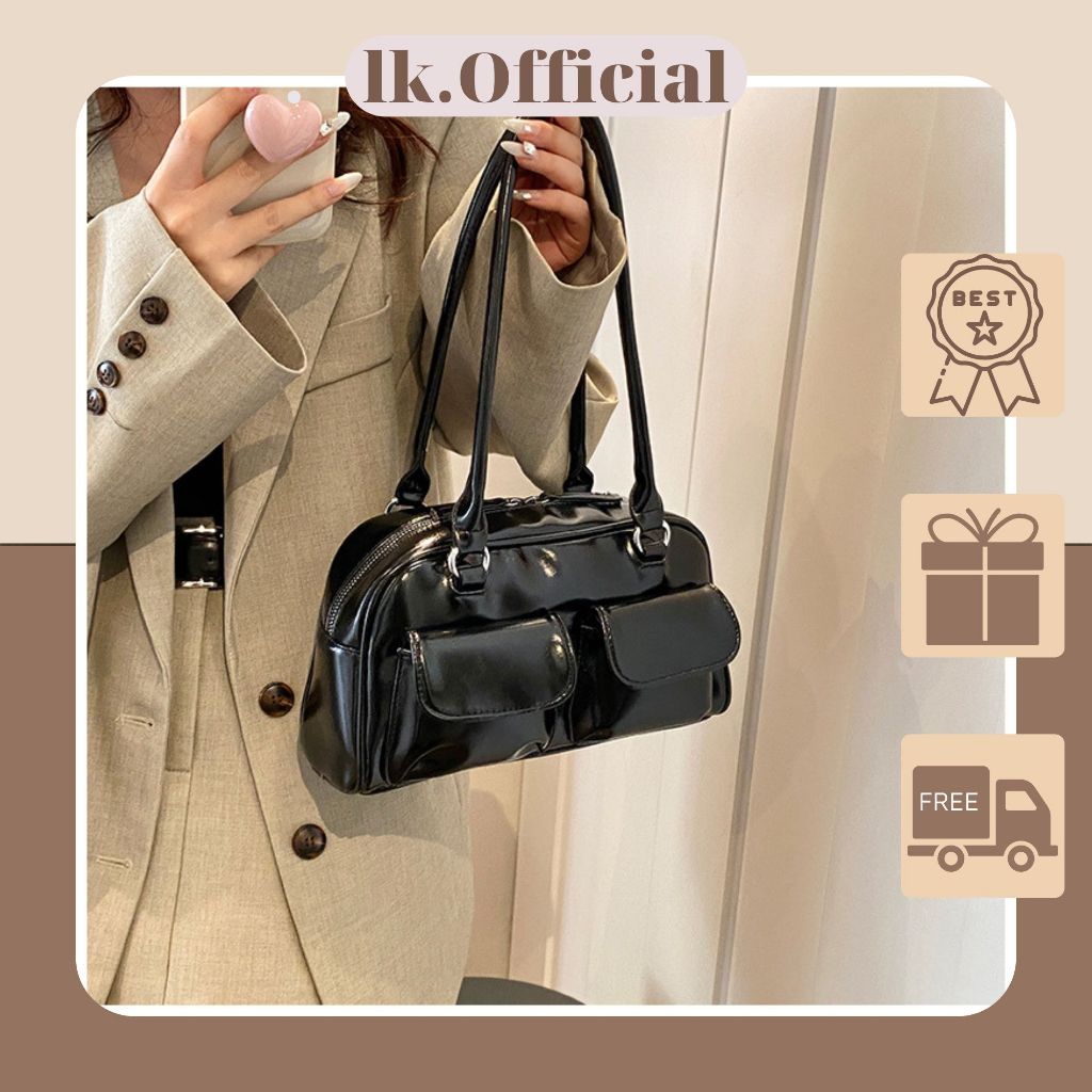 Túi xách nữ túi kẹp nách da nhám quai dài phối hộp phong cách vintage LK525