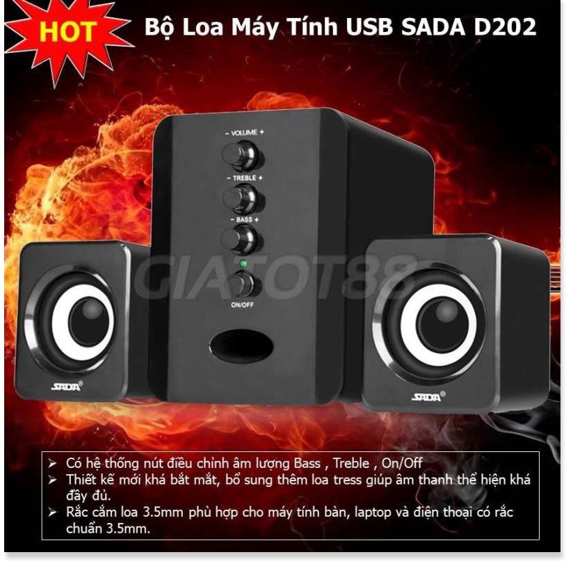 Loa Máy Tính SADA D202 Bộ 3 Loa Vi Tính USB Nghe Nhạc Siêu Hay Âm Thanh Super Bass